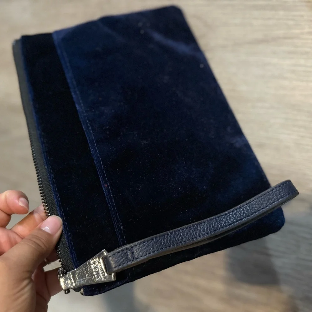 Aimee Kestenberg Melvile Pouch Lapis Blue Leather Velvet Clutch